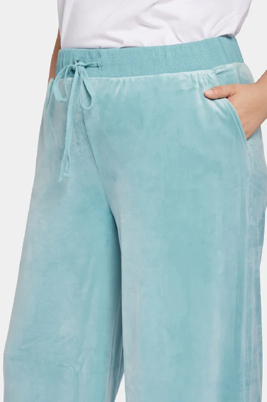 Velour Drawstring Wide Leg Pants In Plus Size - Dutch Blue