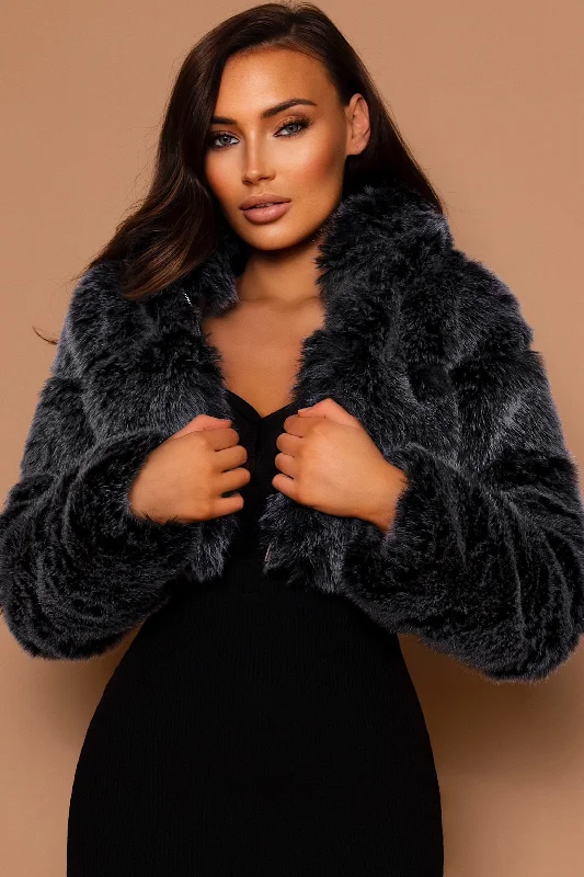 The Faux Fur Cropped Coat Grey - SALE