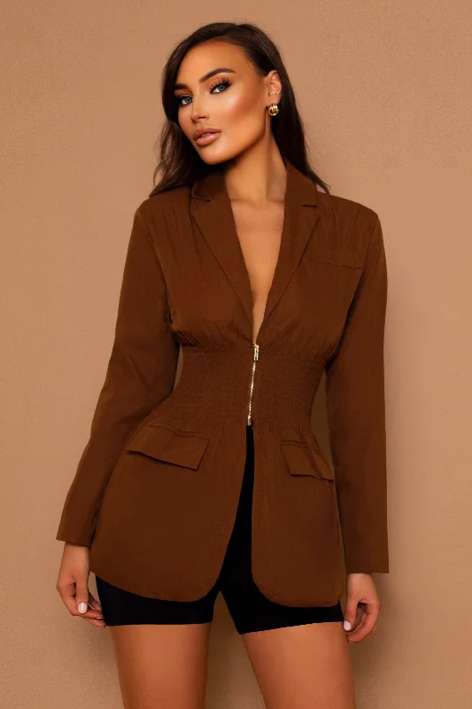 The Lola Zip Blazer Brown - SALE