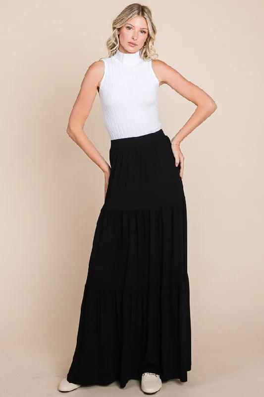 Tiered maxi skirt style 1040 in Black