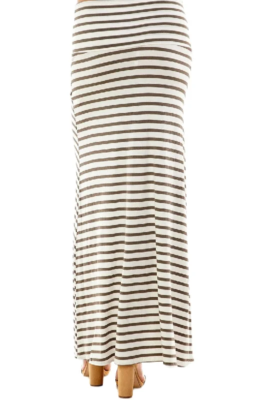 Women's Stripe Comfort Maxi Skirt in Dark Grey and Taupe  Style 9001