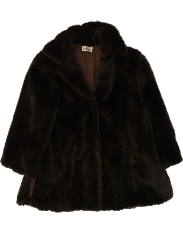 ALBA FORNARI Womens Faux Fur Overcoat IT 44 Medium Brown Cotton