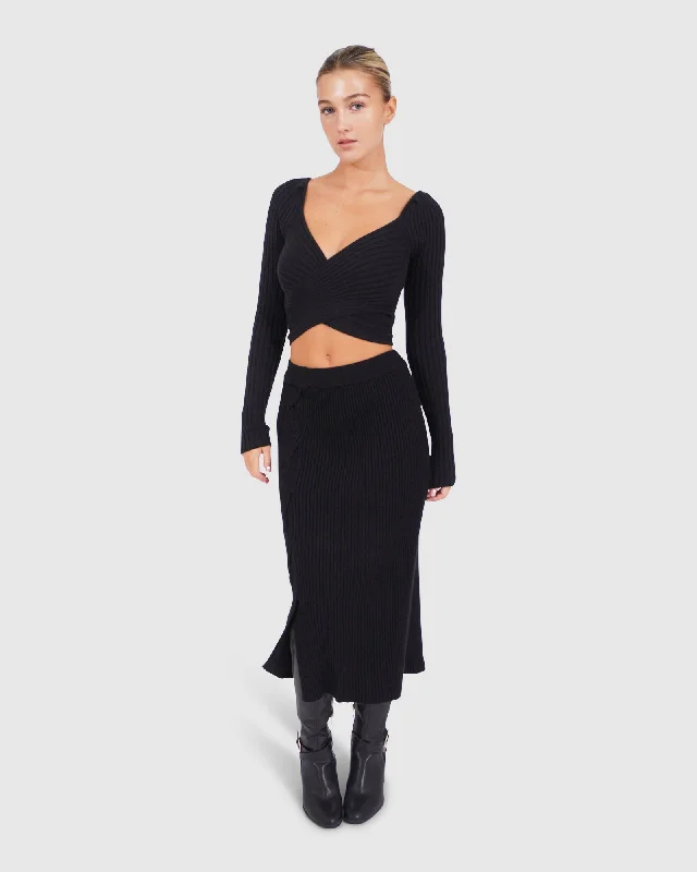 All My Life Knit Midi Skirt - Black