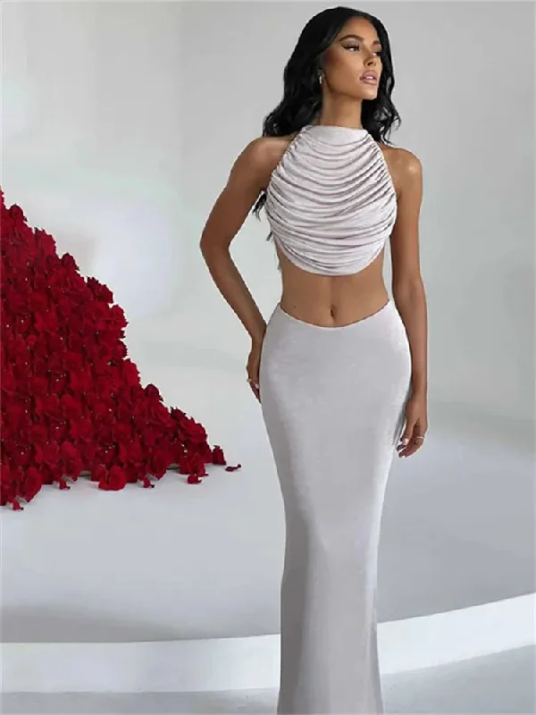 Women Crop Top + Maxi Bodycon Skirt Matching Sets