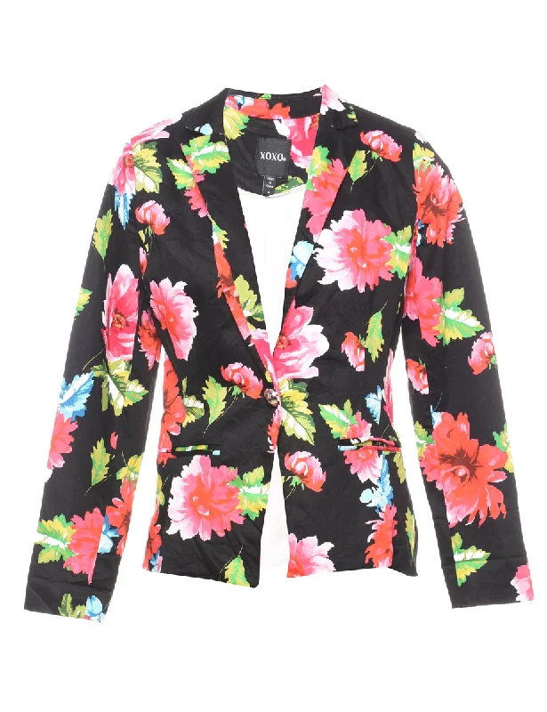 Black Floral Pattern Blazer - M