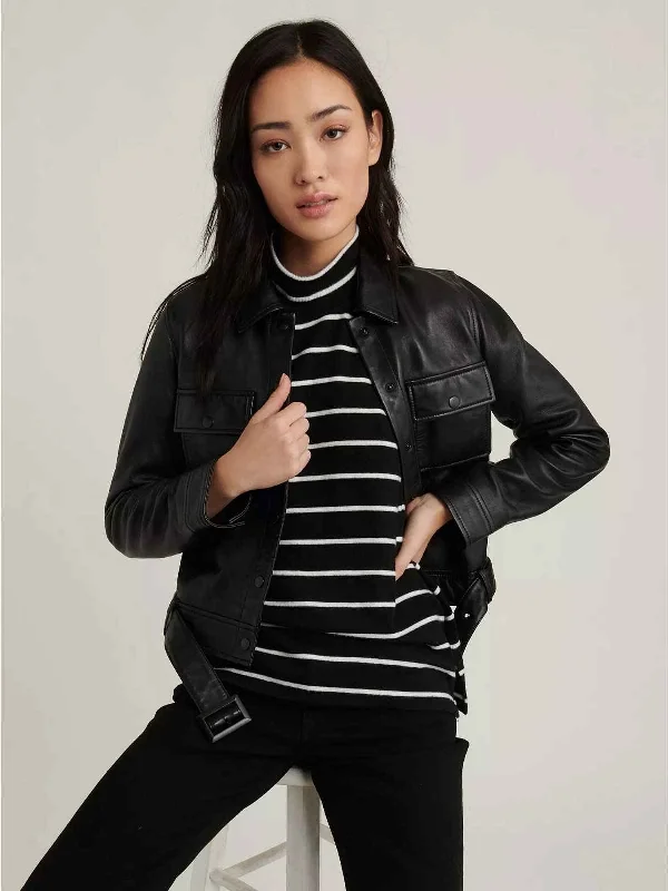 Button Cuffs Streetstyle Leather Jacket For Women – Boneshia.com