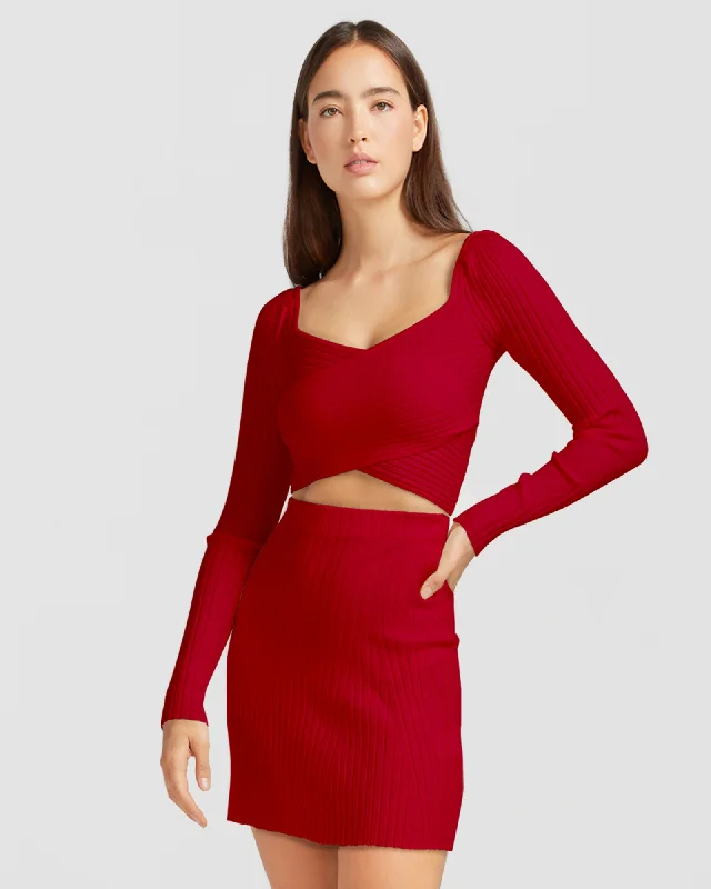 C'est Belle Knit Mini Skirt - Red