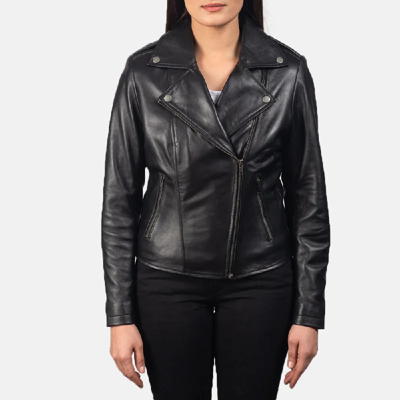 Charcoal Black Women's Sheepskin Leather Jacket