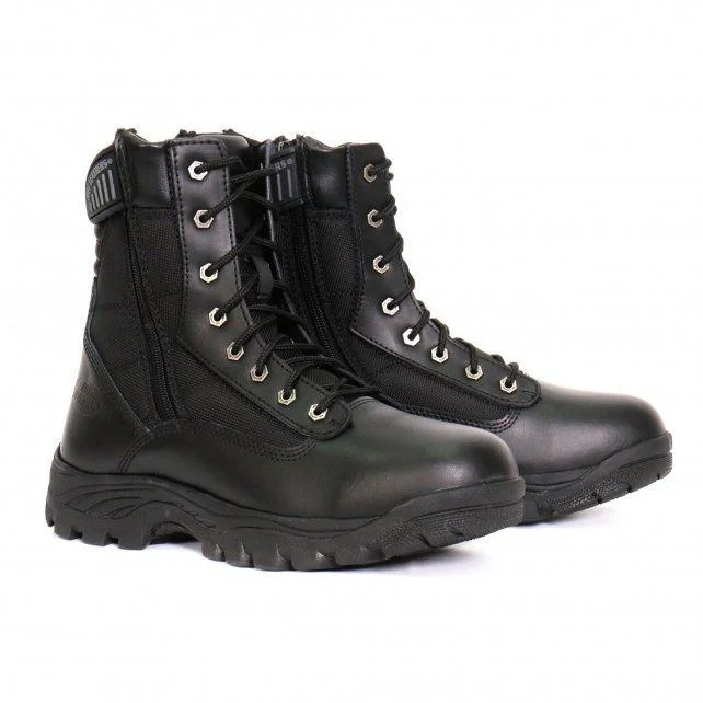 Hot Leathers BTM1012 Men's Black Leather Swat Style Lace Up Boots with Zippers