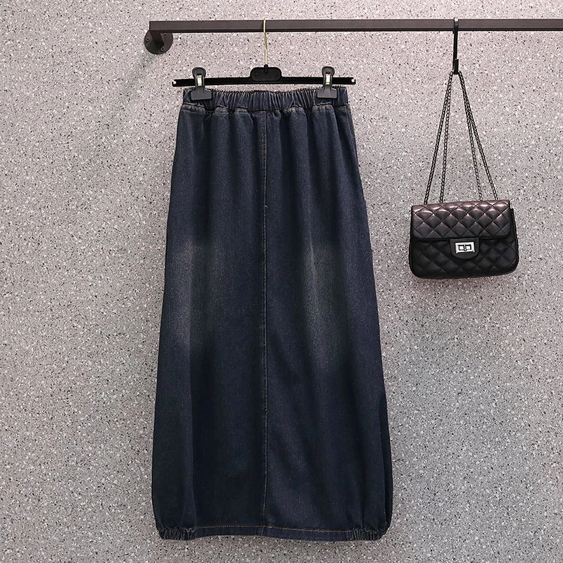 Loose Spring High Elastic Waist Denim Skirt