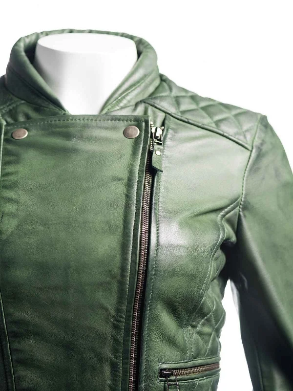 Womens Zipper Hunter Green Leather Jacket