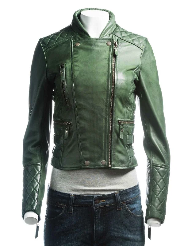 Womens Zipper Hunter Green Leather Jacket