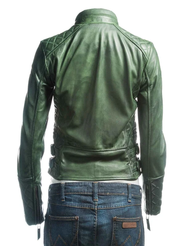 Womens Zipper Hunter Green Leather Jacket