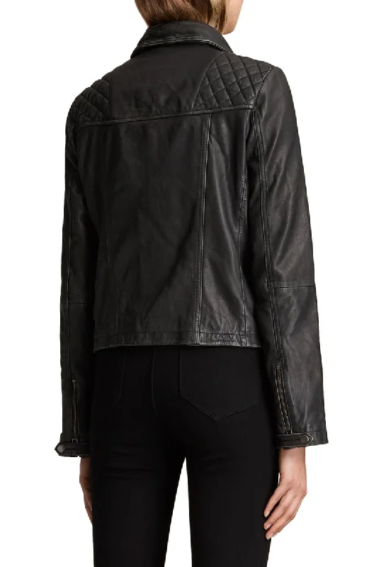 Quilted Black Biker Slim Fit Leather Jacket For Women