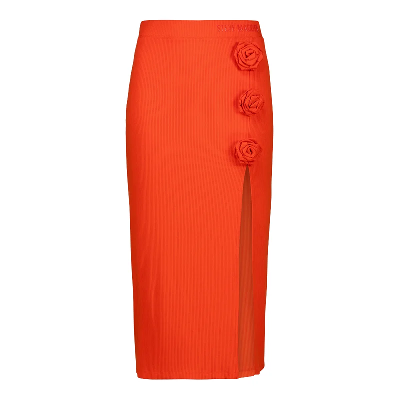 SADIE TANGERINE BODYCON SKIRT WITH ROSE