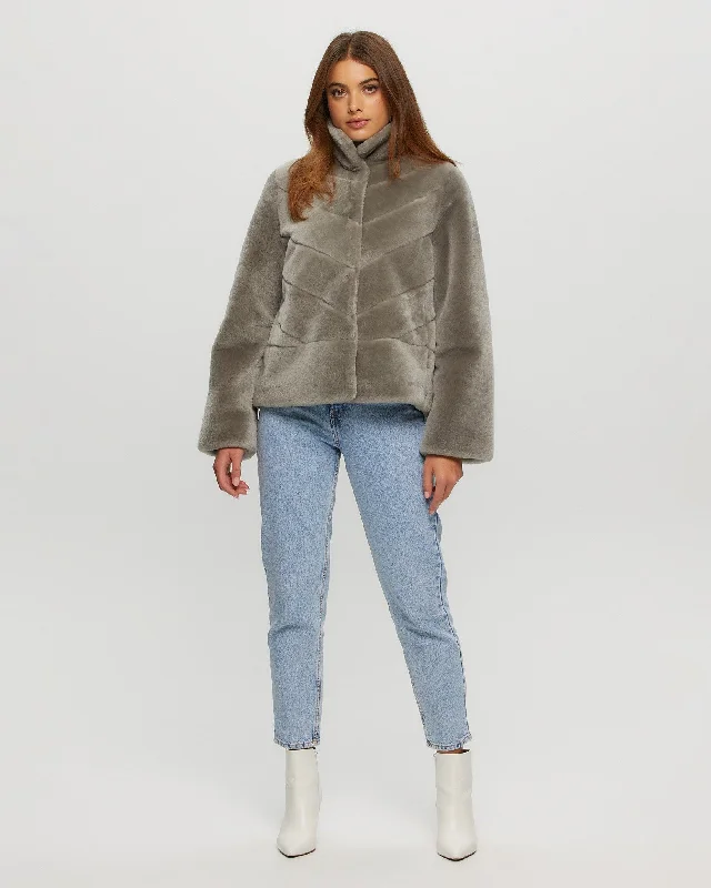 Select Shearling Lamb Chevron Jacket with Horizontal Bottom