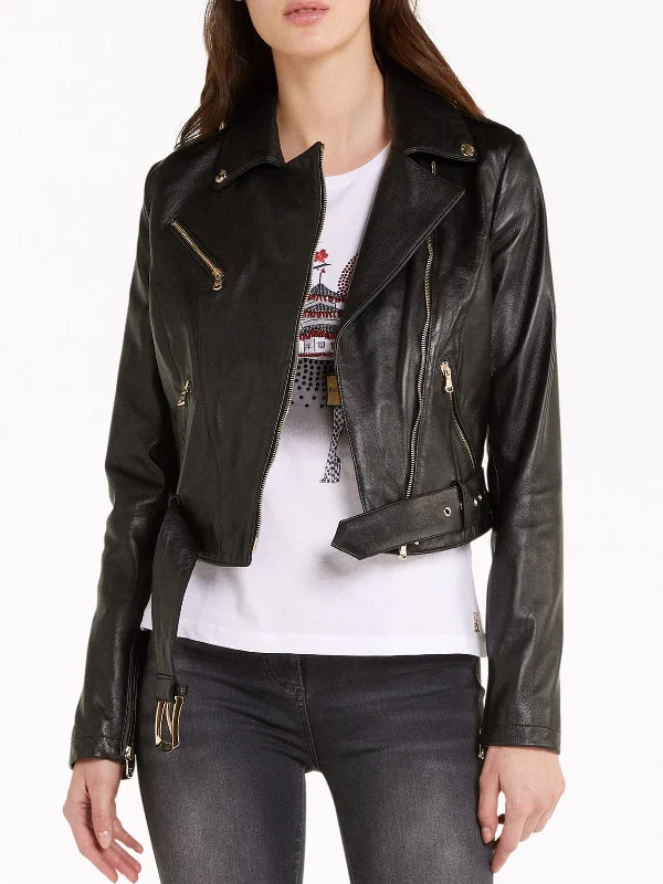 Short-Touch Women's Black Biker Leather Jacket