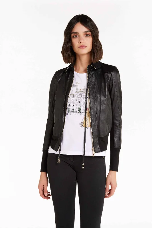 Women's Black Nappa Bomber Lamb Leather Jacket