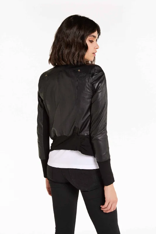 Women's Black Nappa Bomber Lamb Leather Jacket