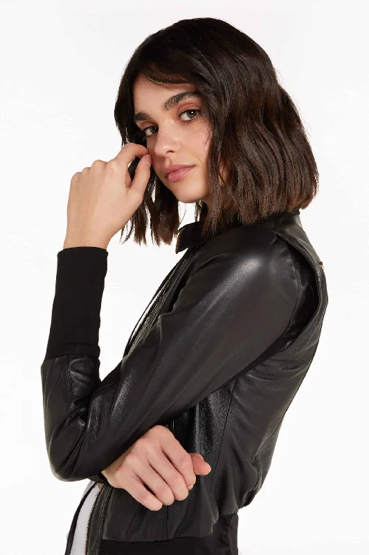 Women's Black Nappa Bomber Lamb Leather Jacket