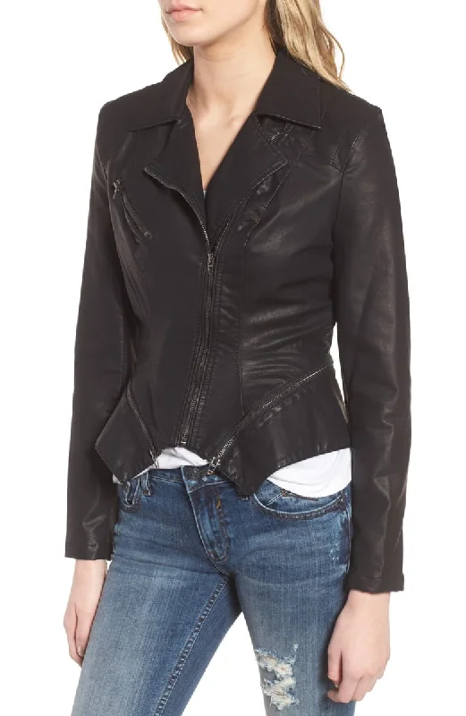 Women's Faux Leather Biker Slim Fit Jacket In Black