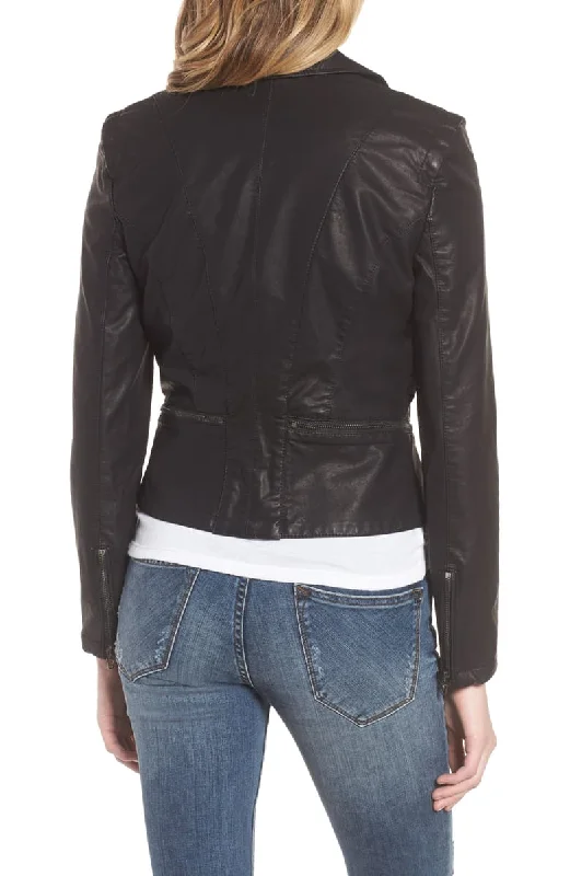 Women's Faux Leather Biker Slim Fit Jacket In Black