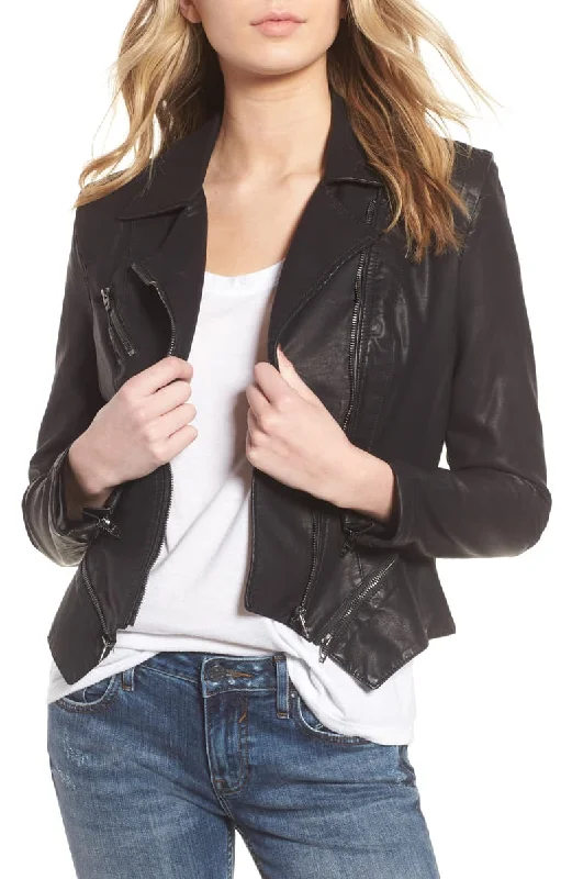 Women's Faux Leather Biker Slim Fit Jacket In Black