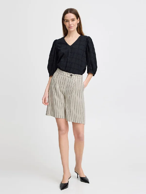 B Young ByJohanna Short Linen Black Stripe