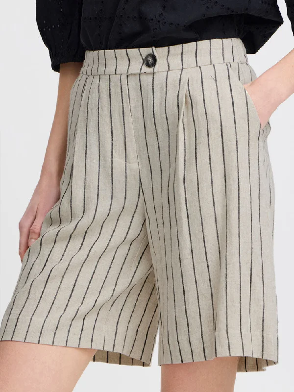 B Young ByJohanna Short Linen Black Stripe