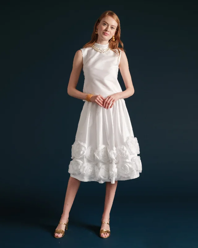 Barbara Skirt Flowers Shantung White