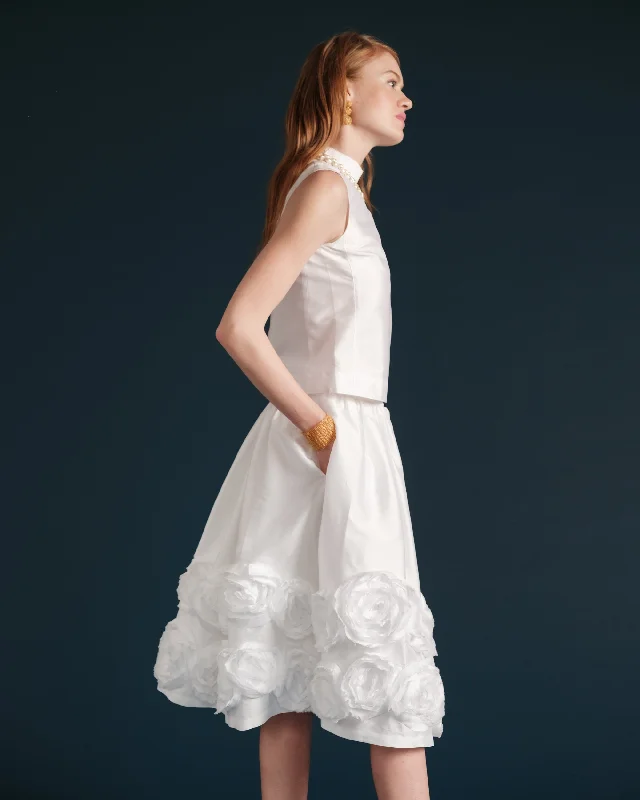 Barbara Skirt Flowers Shantung White