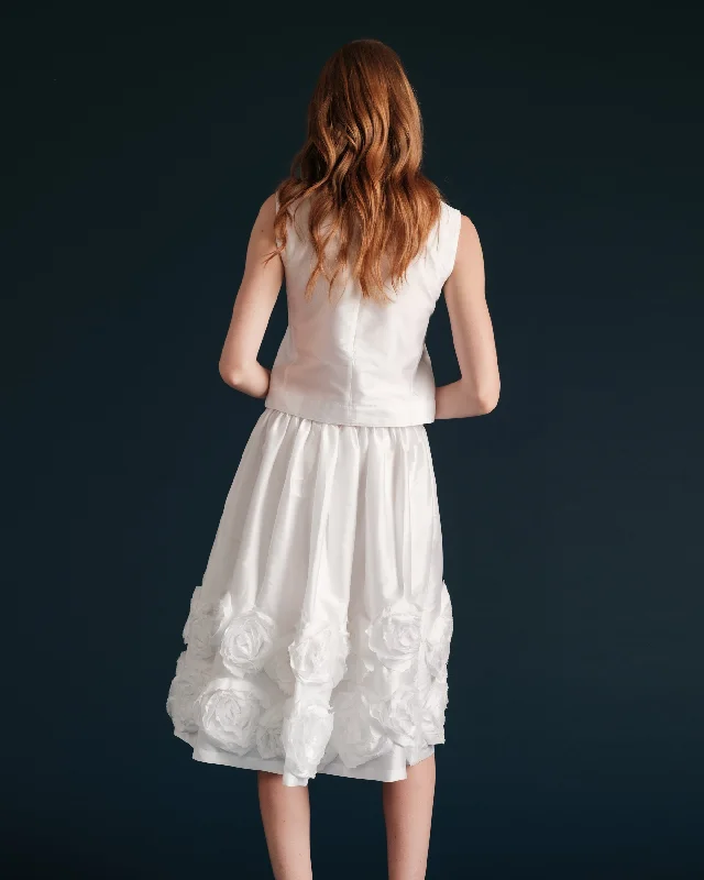 Barbara Skirt Flowers Shantung White