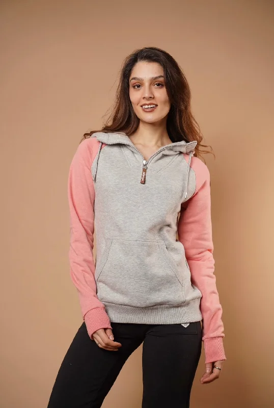 Faith Half-Zip Hoodie in Guava/Light Heather Grey