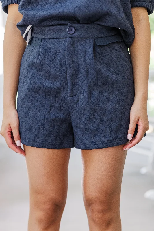 Have It All Navy Blue Textured Shorts