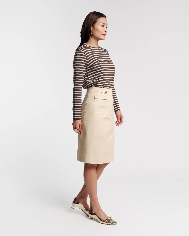 Pencil Skirt Stretch Cotton Khaki