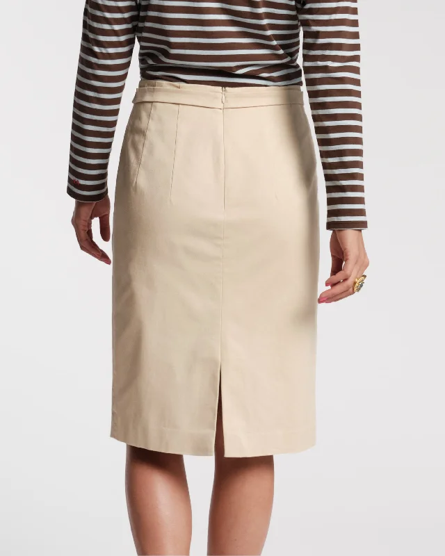 Pencil Skirt Stretch Cotton Khaki