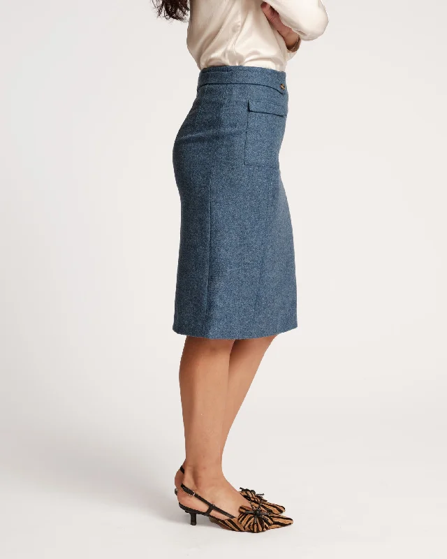 Wool Pencil Skirt Blue