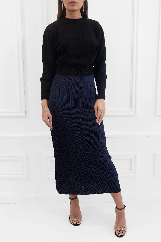 TIANA PLISSE PLEATED NAVY MAXI SKIRT