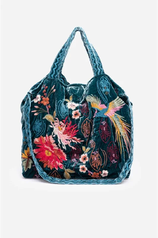 Ashira Velvet Tote Bag - Deap Teal